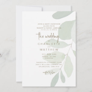 Invitación Eucalyptus Simple Ambos Padres Boda de texto oro