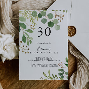 Invitación Eucalyptus Simple Brown Floral 30 Fiesta de cumple
