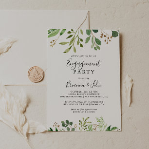 Invitación Eucalyptus Simple Brown Floral Engagement Party