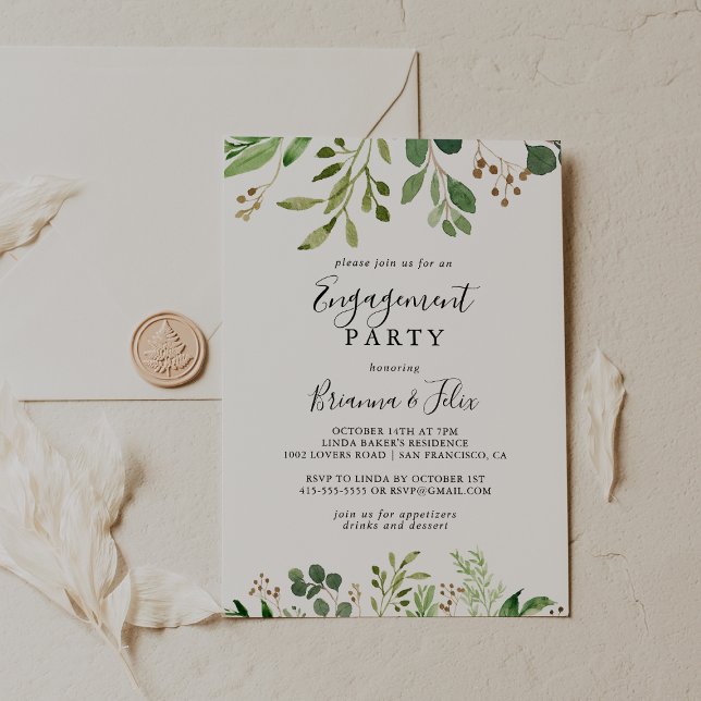 Invitación Eucalyptus Simple Brown Floral Engagement Party (Subido por el creador)