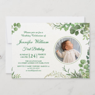 Invitación Eucalyptus Simple Elegante Bebé Cute Primer Cumple