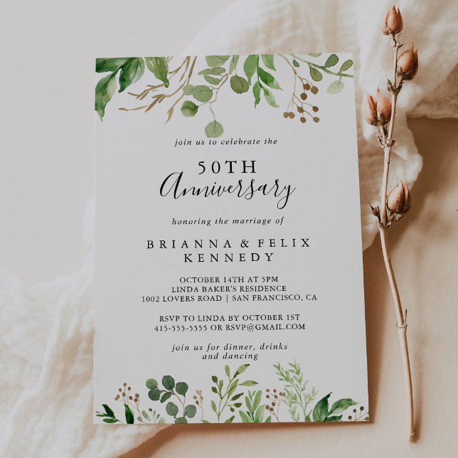 Invitación Eucalyptus Simple Floral 50º Aniversario Boda (Subido por el creador)
