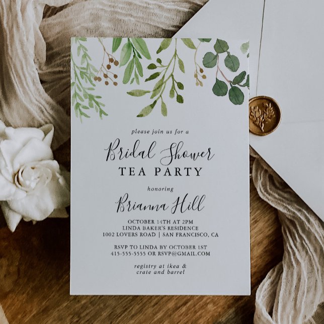 Invitación Eucalyptus Simple Floral Bridal Shower Tea Fiesta (Subido por el creador)