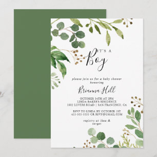 Invitación Eucalyptus Simple Floral es un niño Baby Shower
