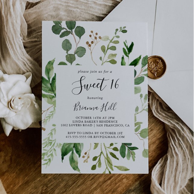 Invitación Eucalyptus Simple Floral Sweet 16 Birthday Party (Subido por el creador)