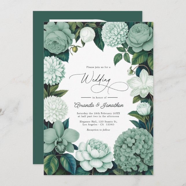 Invitación Eucalyptus Soft, Mint Frost & Snowdrop Wedding (Anverso / Reverso)