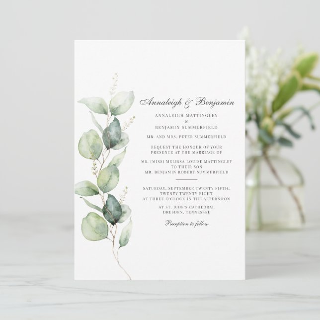 Invitación Eucalyptus Succulent Watercolor Boda Botánico (Anverso de pie)