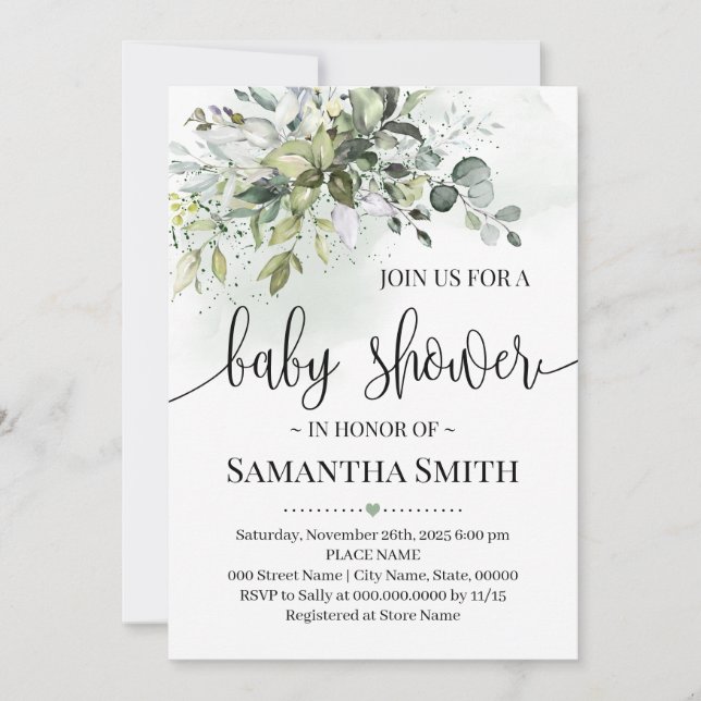 Invitación Eucalyptus suculenta vegetación ducha bebé (Anverso)