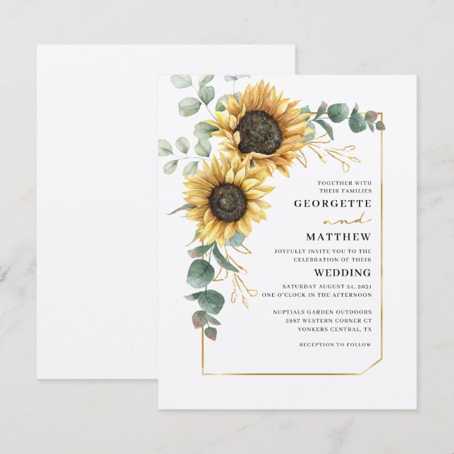 Invitación Eucalyptus Sunflower Boda Botánico Floral (Anverso / Reverso)