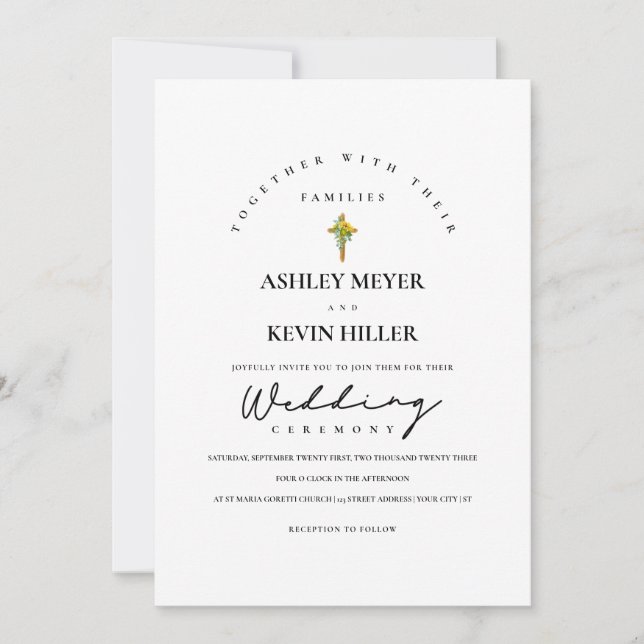 Invitación Eucalyptus & Sunflower Boda cruzado de madera (Anverso)