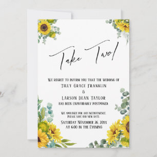 Invitación Eucalyptus Sunflower Boda Pospuesto Toma Dos