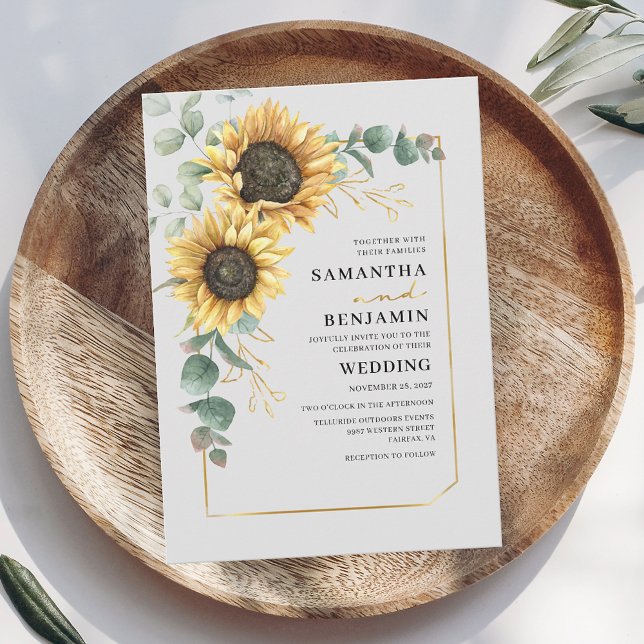 Invitación Eucalyptus Sunflower Floral Boda (Floral Sunflower Eucalyptus Greenery First Names Wedding Invitation)