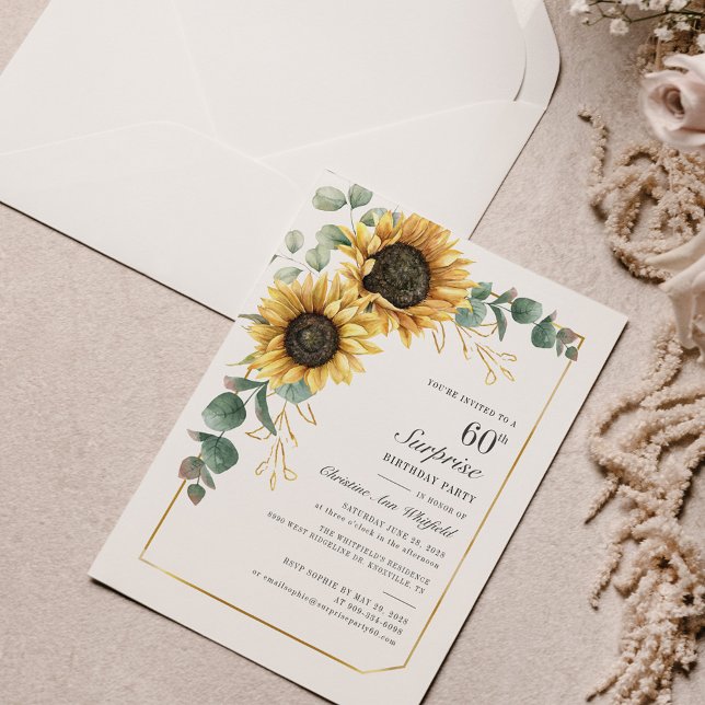 Invitación Eucalyptus Sunflower Floral Script 60 cumpleaños (Subido por el creador)