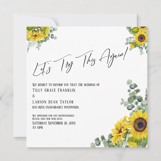 Invitación Eucalyptus Sunflower Intentemos esta carta de nuev (Anverso)