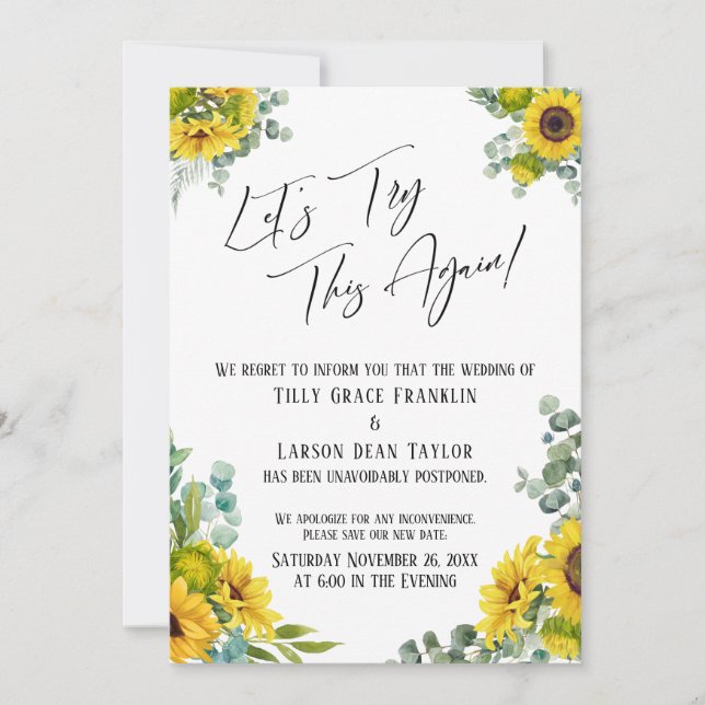 Invitación Eucalyptus Sunflower Intentemos esta carta de nuev (Anverso)