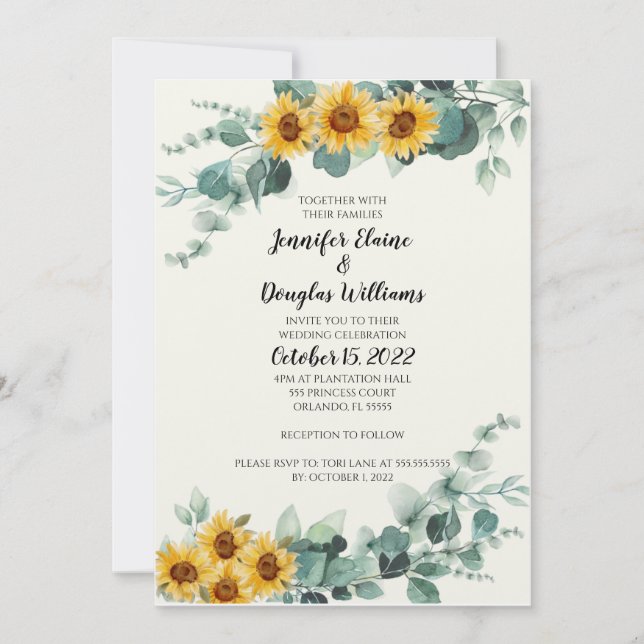 Invitación Eucalyptus Sunflower Invitation (Anverso)