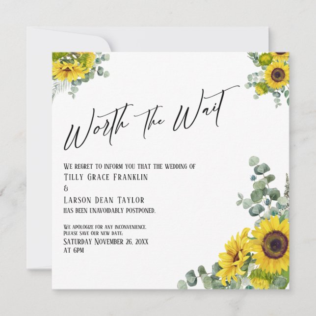 Invitación Eucalyptus Sunflower Vale la carta del Boda de esp (Anverso)