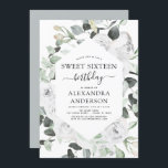 Invitación Eucalyptus Sweet Dieciséis Aniversario de la Invit<br><div class="desc">Rosas Florales Blancas y Eucalyptus Botanical Greenery Watercolor Spring o Summer Sweet Dieciséis Invitaciones de Fiesta de Cumpleaños - incluye una bella y elegante tipografía de escritura con flores botánicas modernas y vegetación para la celebración especial dulce 16.</div>