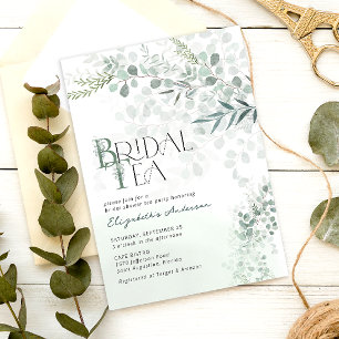 Invitación Eucalyptus Té de Novias Verdes Sage Botánico