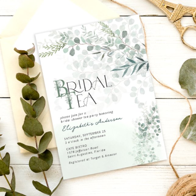 Invitación Eucalyptus Té de Novias Verdes Sage Botánico (Subido por el creador)