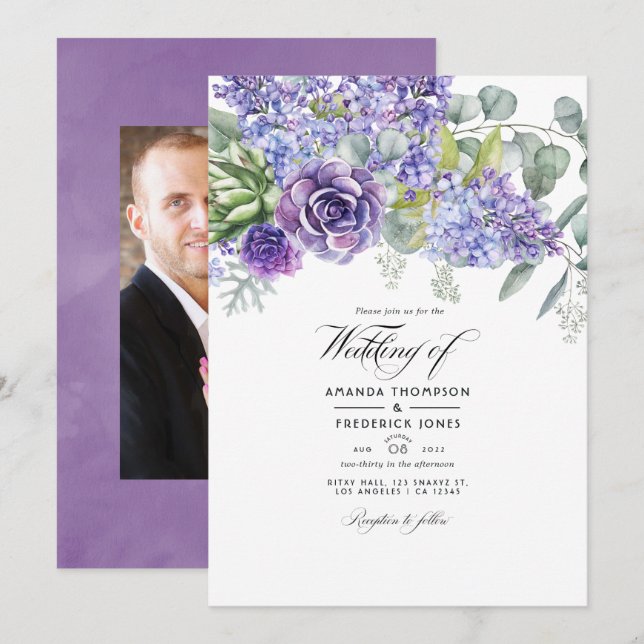 Invitación Eucalyptus Tropical Sucultor Boda Foto (Anverso / Reverso)