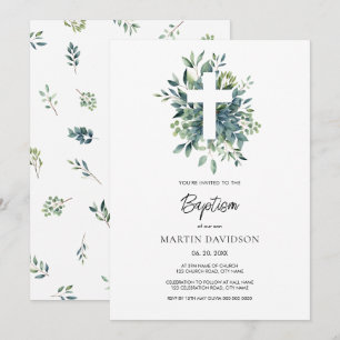 Invitación Eucalyptus vegetación botánica Baptismo Christenin
