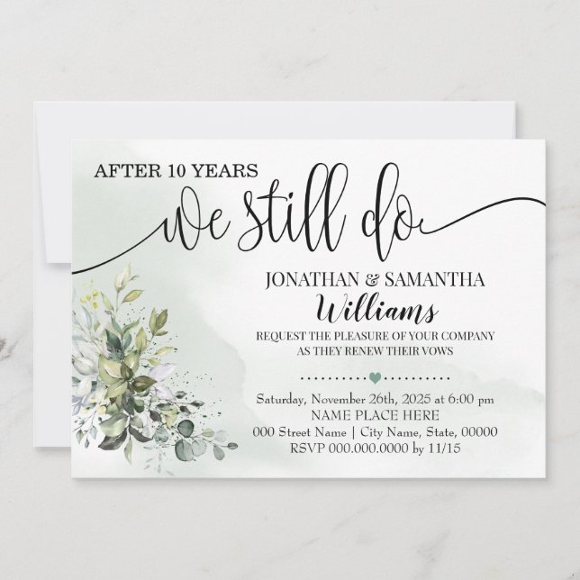 Invitación Eucalyptus verde aún celebramos el aniversario (Anverso)