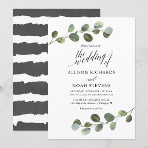 Invitación Eucalyptus verde blanco negro moderno simple