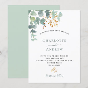 Invitación Eucalyptus verde elegante oro boda moderno