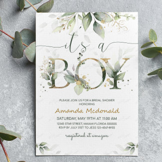Invitación Eucalyptus verde es un niño Baby Shower