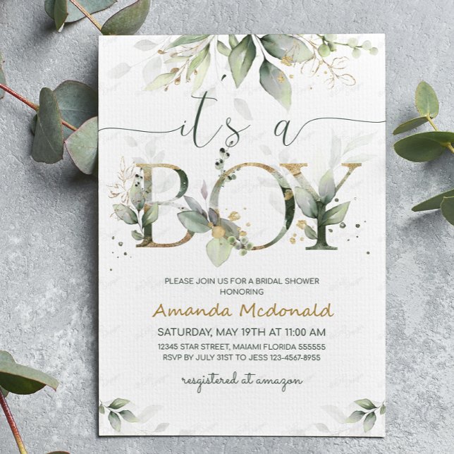 Invitación Eucalyptus verde es un niño Baby Shower (Subido por el creador)