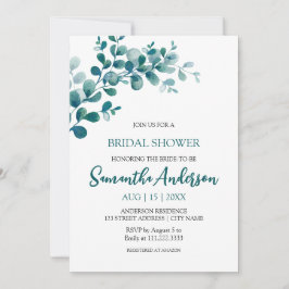 Invitación Eucalyptus verde minimalista ducha de novia
