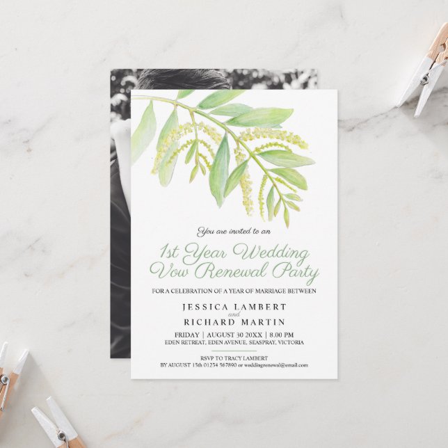 Invitación Eucalyptus verde Primer boda fiesta de renovación  (Anverso/Reverso In Situ)