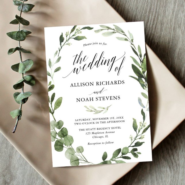 Invitación Eucalyptus verde sencilla y elegante boda (Subido por el creador)