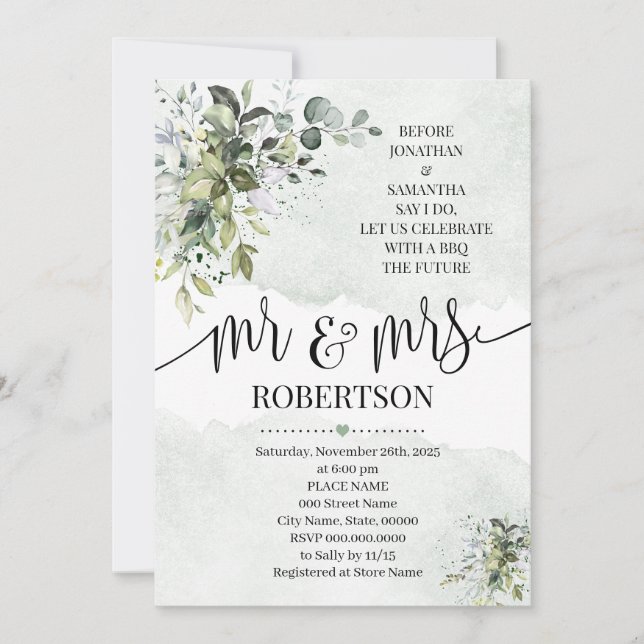 Invitación Eucalyptus verde suculento antes de ducharme (Anverso)