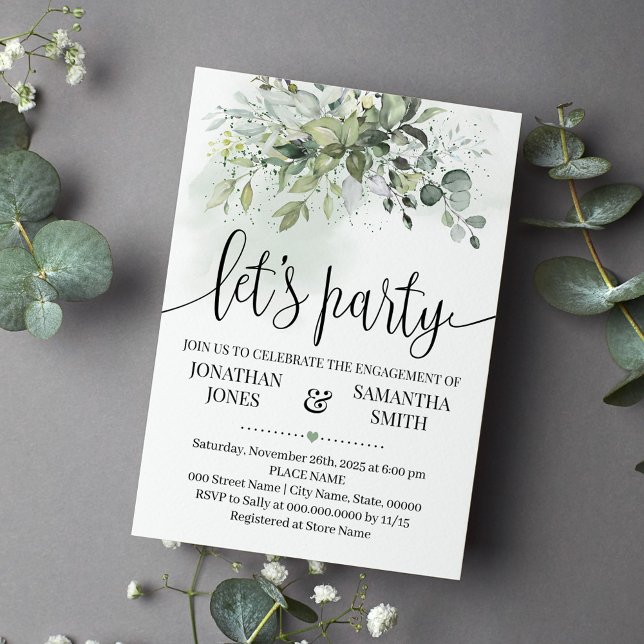 Invitación Eucalyptus verde suculento compromiso fiesta (Subido por el creador)