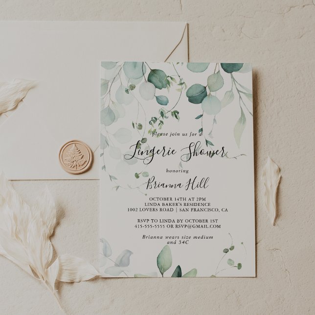 Invitación Eucalyptus verde verano ducha de lencería de novia (Subido por el creador)