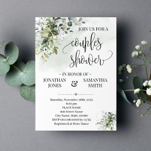 Invitación Eucalyptus verdor polvo acuarela parejas ducha