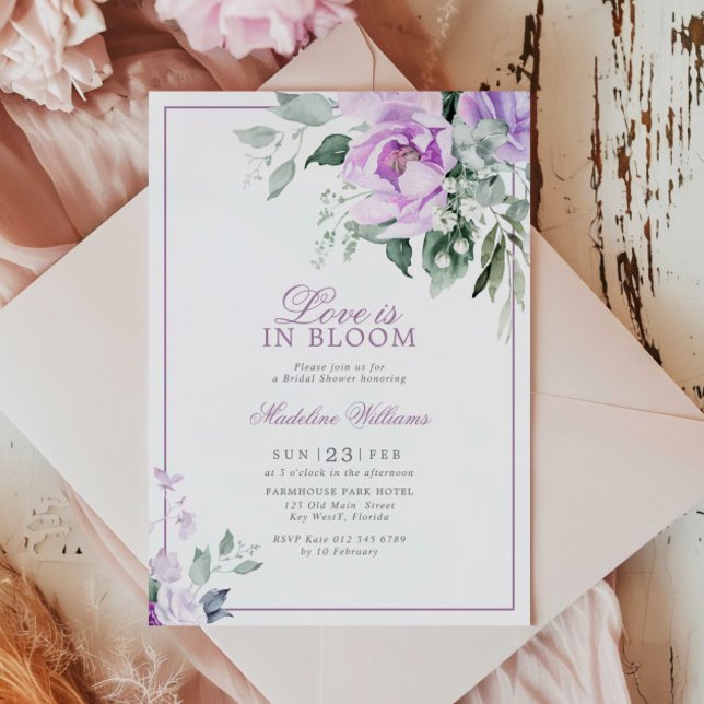 Invitación Eucalyptus Violet Flowers Love in Bloom Shower (Subido por el creador)