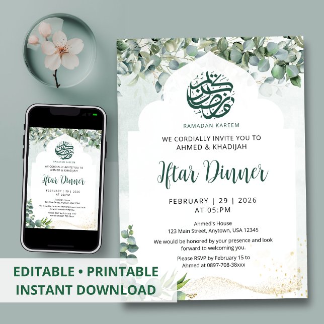 Invitación Eucalyptus Watercolor Arch Ramadan Iftar Dinner (Subido por el creador)