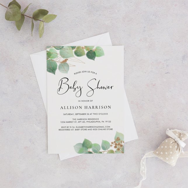 Invitación Eucalyptus Watercolor Baby Shower (Subido por el creador)
