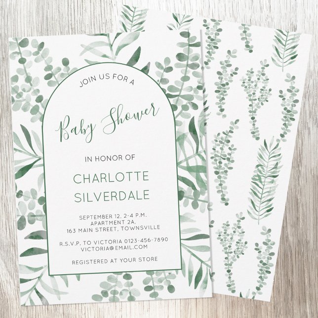 Invitación Eucalyptus Watercolor Baby Shower (Eucalyptus greenery watercolor elegant baby shower invitation )