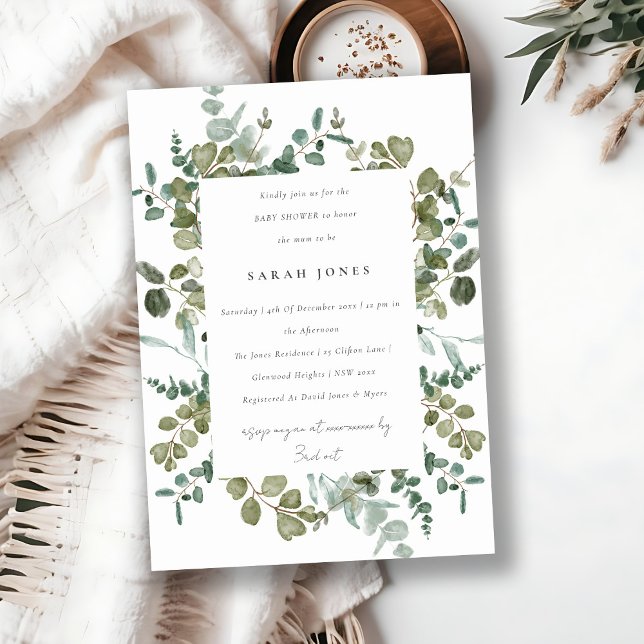 Invitación Eucalyptus Watercolor Baby Shower Botánico (Subido por el creador)