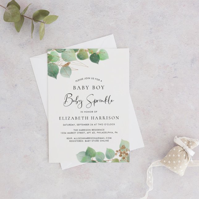 Invitación Eucalyptus Watercolor Bebé Sprinkle (Subido por el creador)