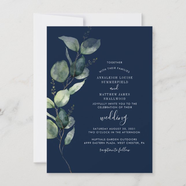 Invitación Eucalyptus Watercolor Botanical Wedding (Anverso)