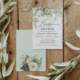 Invitación Eucalyptus Watercolor Botánico Green Baby Shower