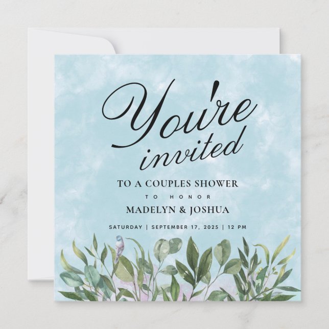 Invitación Eucalyptus Watercolor Couples Shower (Anverso)