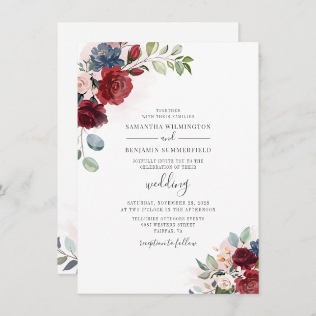 Invitación Eucalyptus Watercolor Dusty Azul Boda Botánico (Anverso / Reverso)