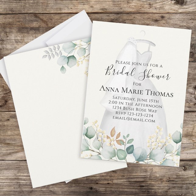 Invitación Eucalyptus Watercolor Elegante Bridal Gown Floral (Subido por el creador)