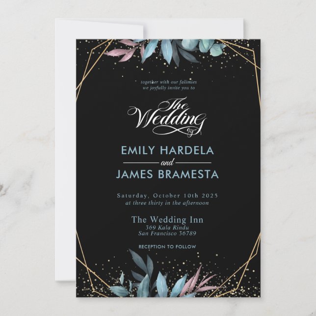 Invitación Eucalyptus Watercolor Gold Boda Presupuestario Enm (Anverso)
